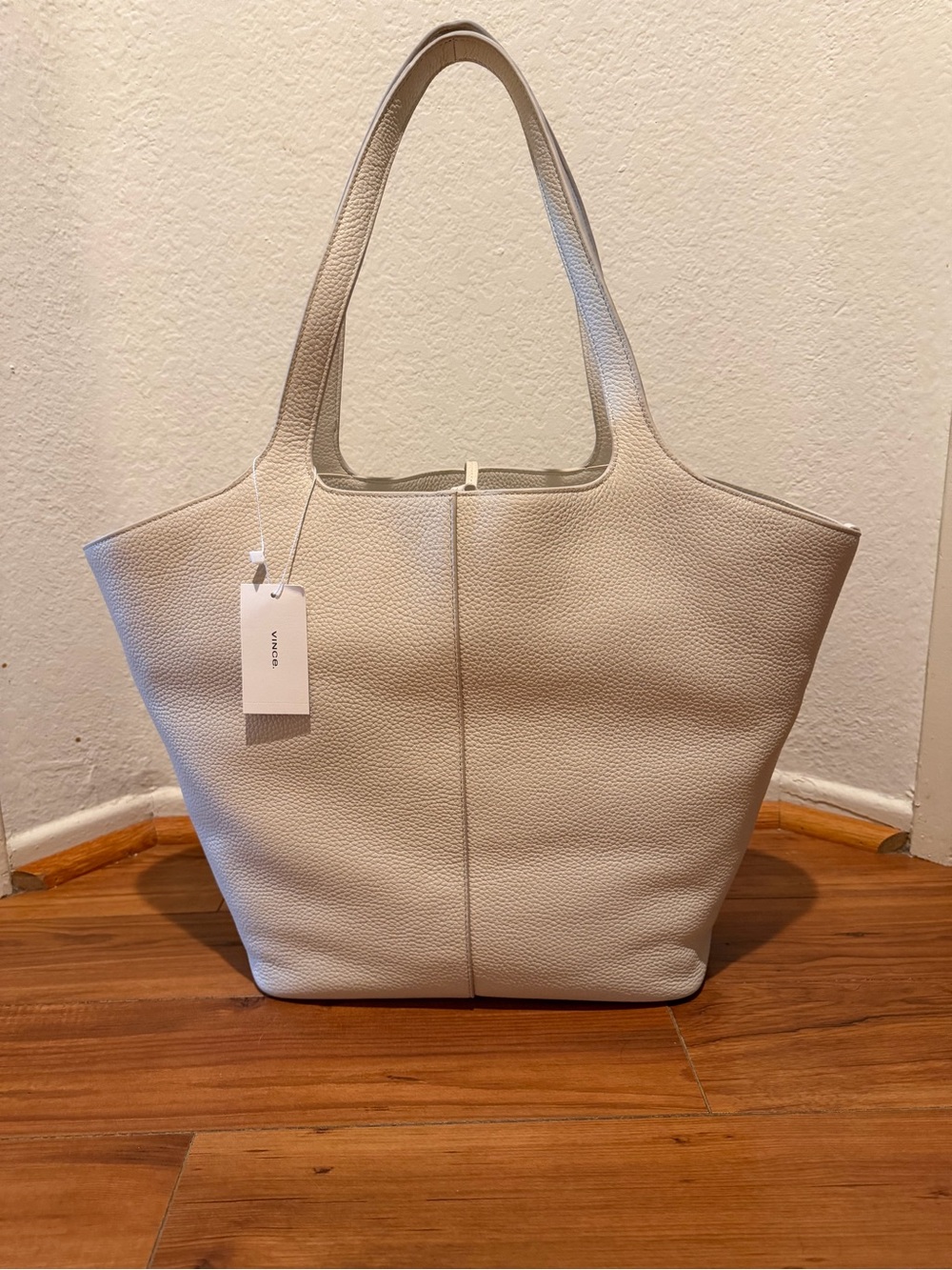Vince Pebbled Leather Tote in Cream